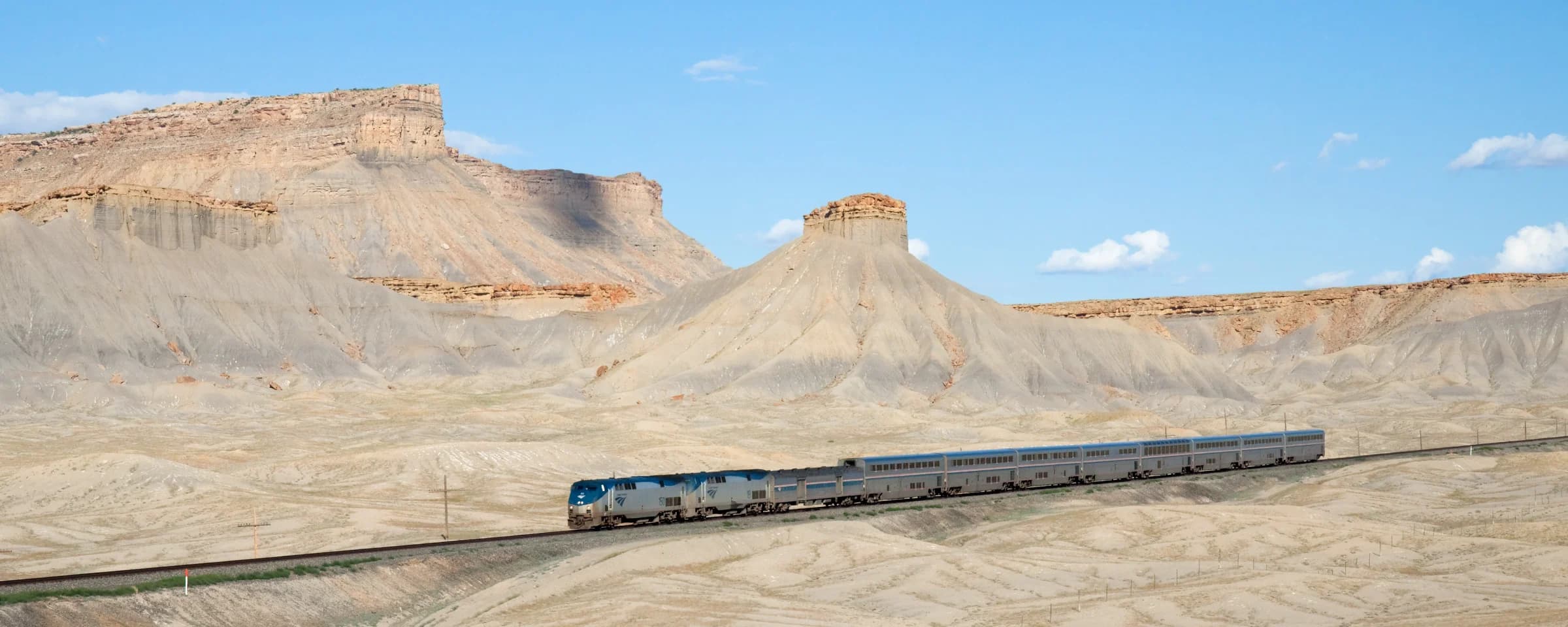 Amtrak California Zephyr in front of the Book Cliffs, Utah