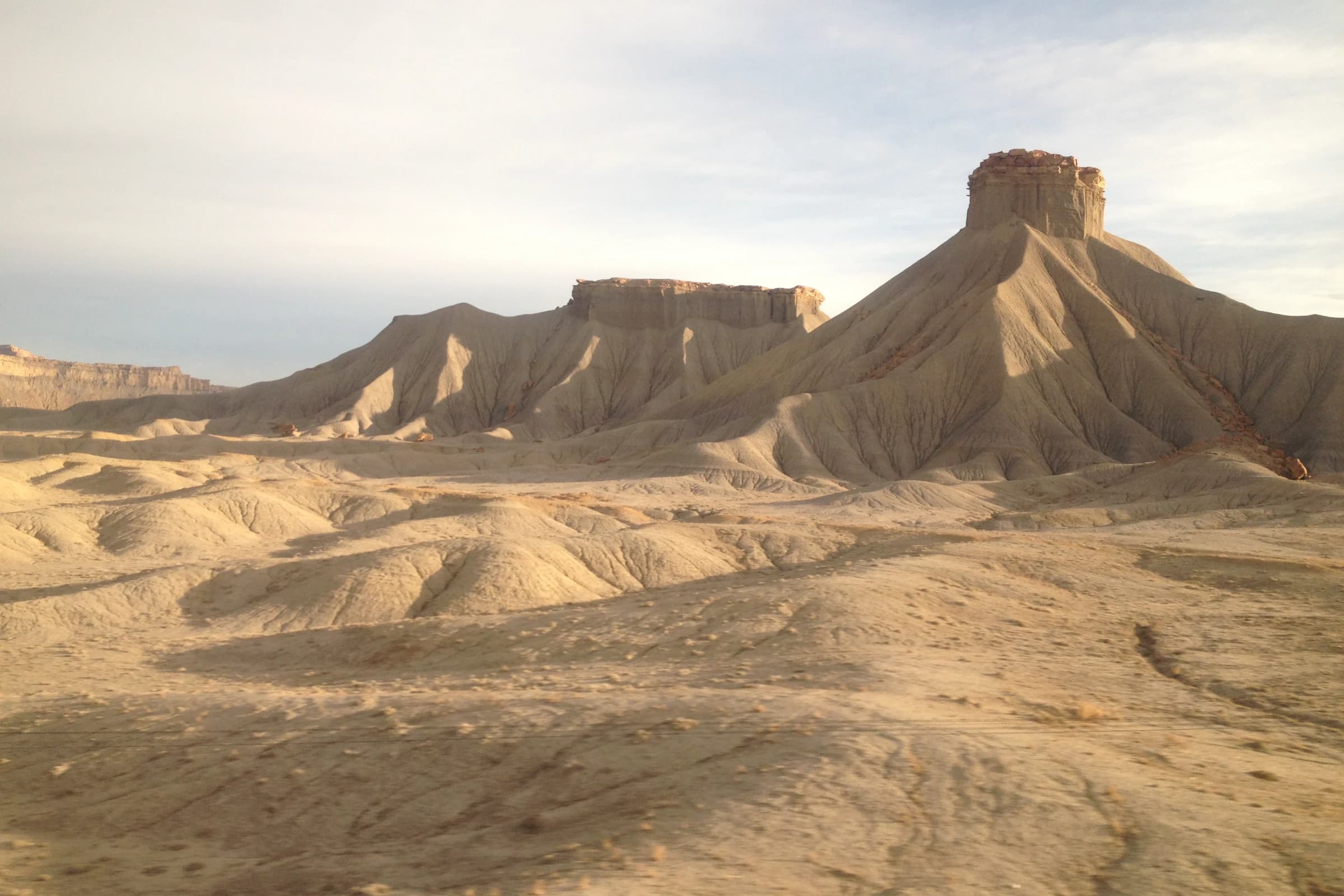 View of Book Cliffs from California Zephyr near Green River, Utah