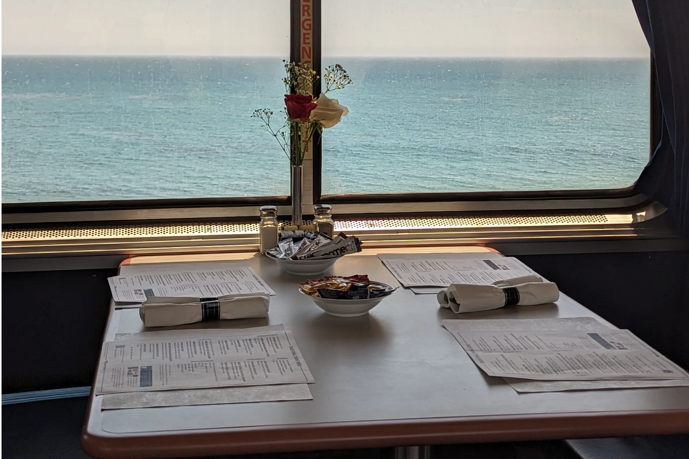 Amtrak Long Distance Superliner Dining Car pictured from the Coast Starlight