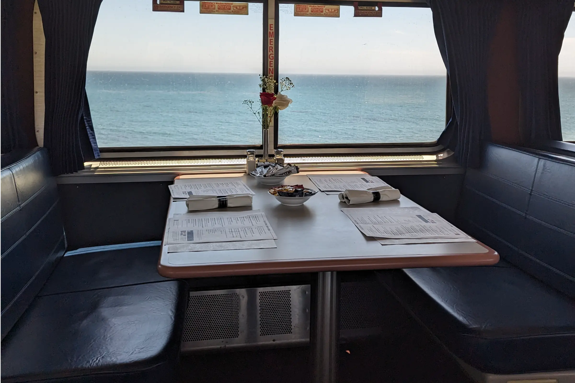 Amtrak Long Distance Superliner Dining Car pictured from the Coast Starlight