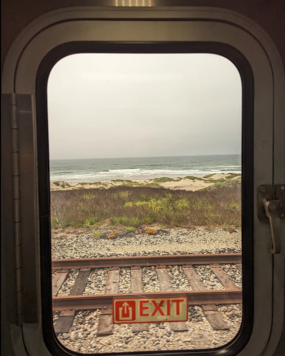 Ocean Views through door window on Amtrak Coast Starlight