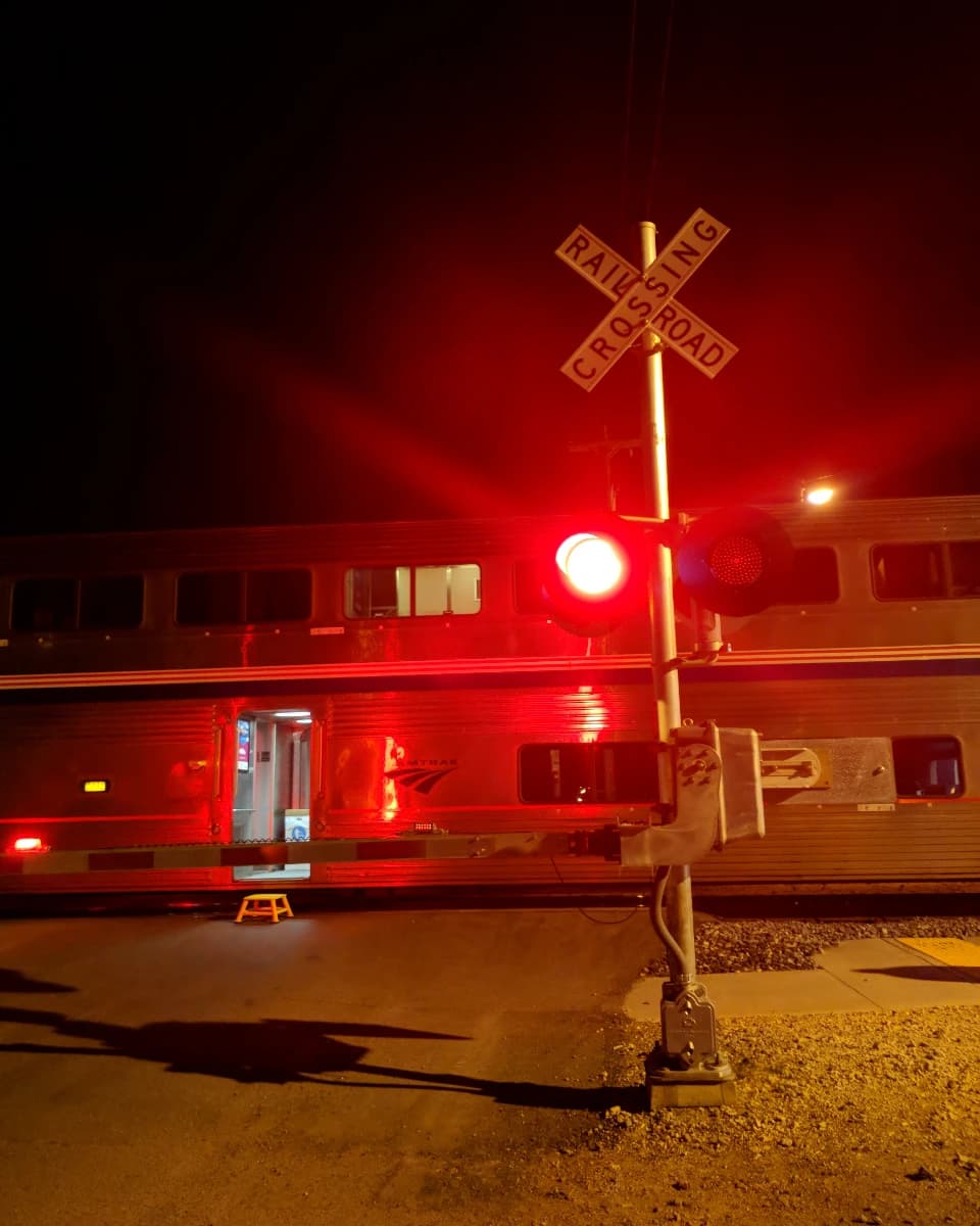The Sunset Limited stopped across a street at Alpine, Texas